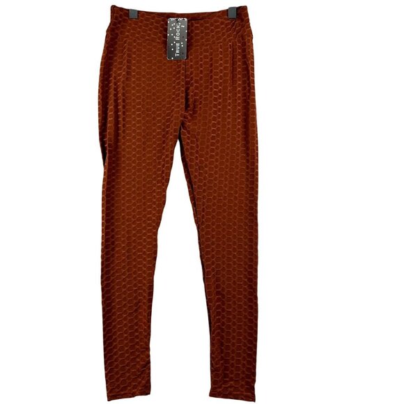 True Rock Women's Honeycomb Stretch High Waist Leggings Running Errands Rust  L - Picture 3 of 9